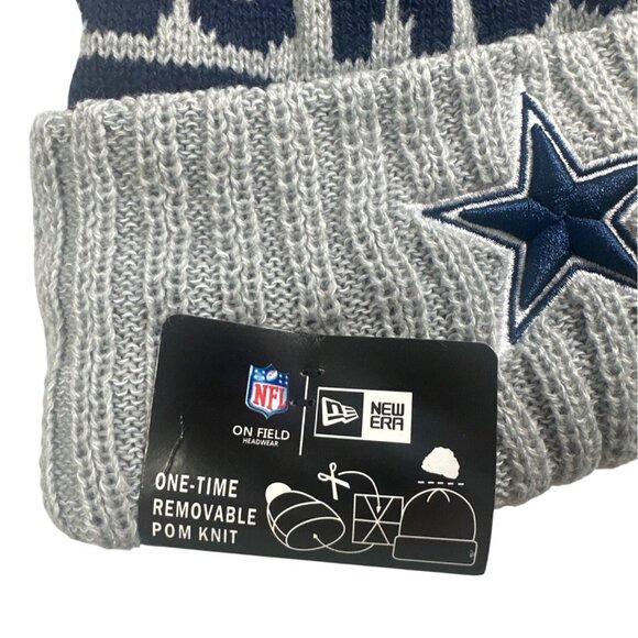 Dallas Cowboys New Era NFL On-Field Pom Knit Beanie Hat Gray & Navy - Picture 3 of 7